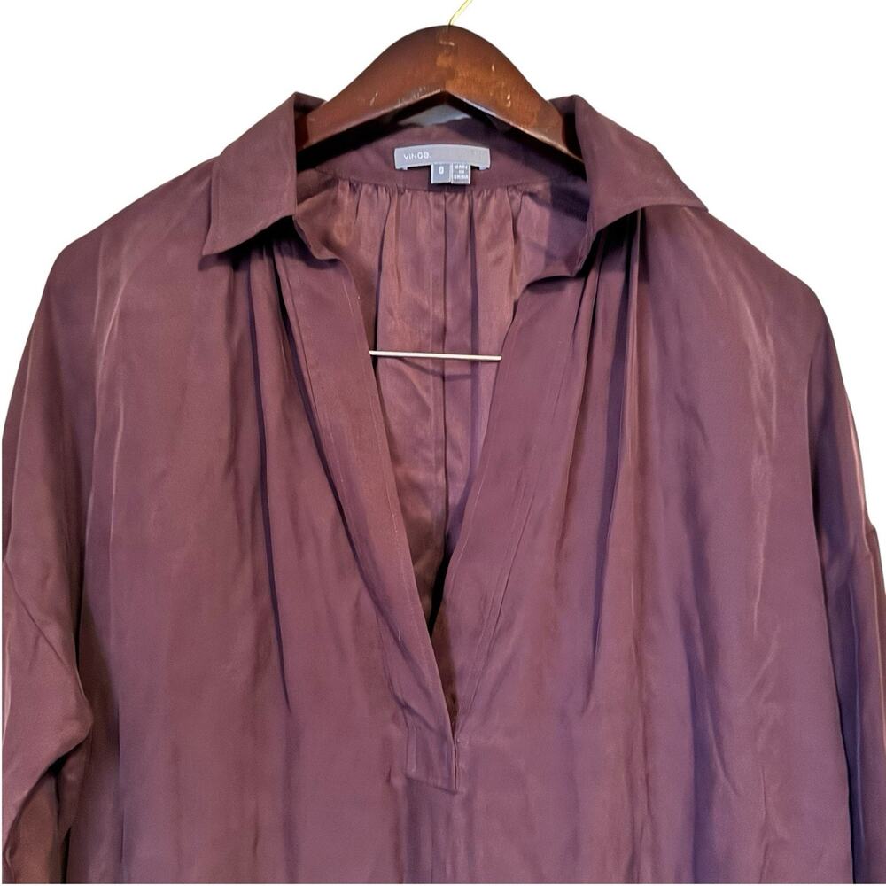 Vince 100% Silk Long Sleeve Maroon Shirt Mini Career Dress Sz Small Office Wear - Picture 3 of 5